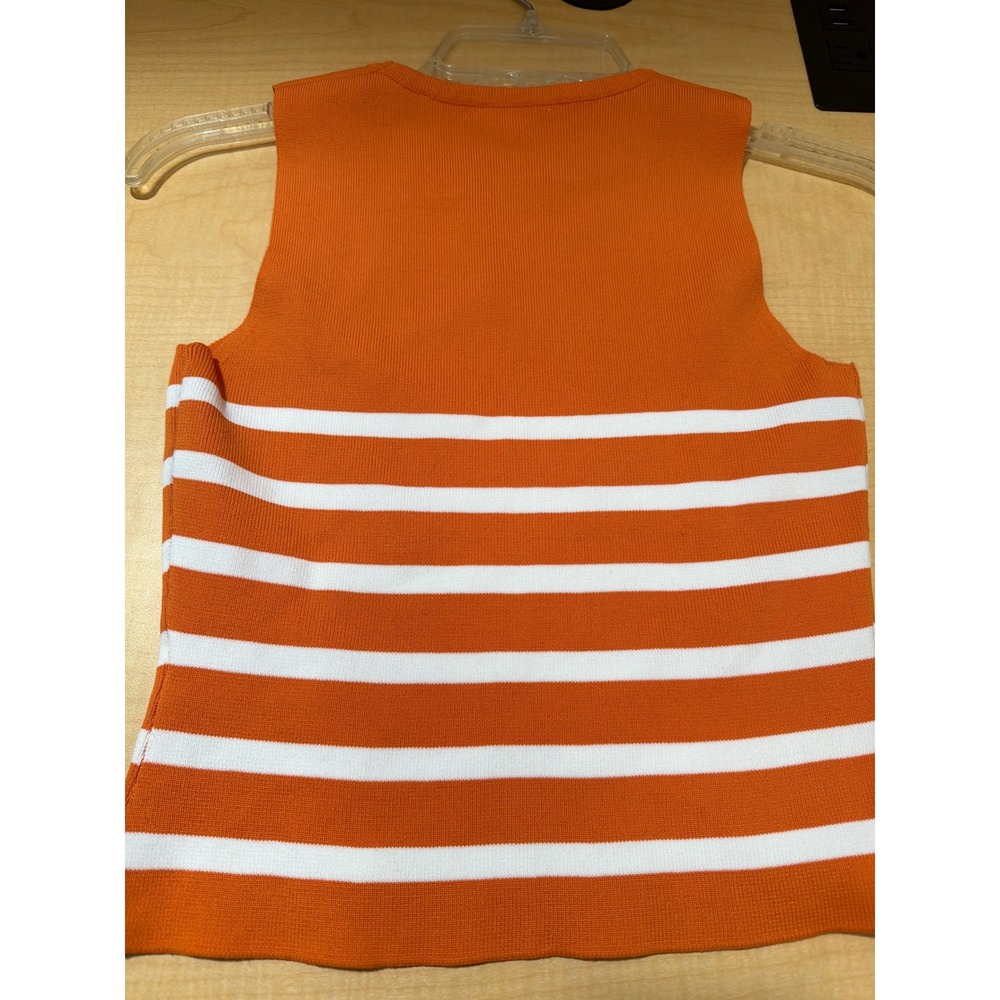 Happily Grey Orange White Striped Knit Sleeveless Tank Top Sweater Shell Medium - Picture 2 of 3